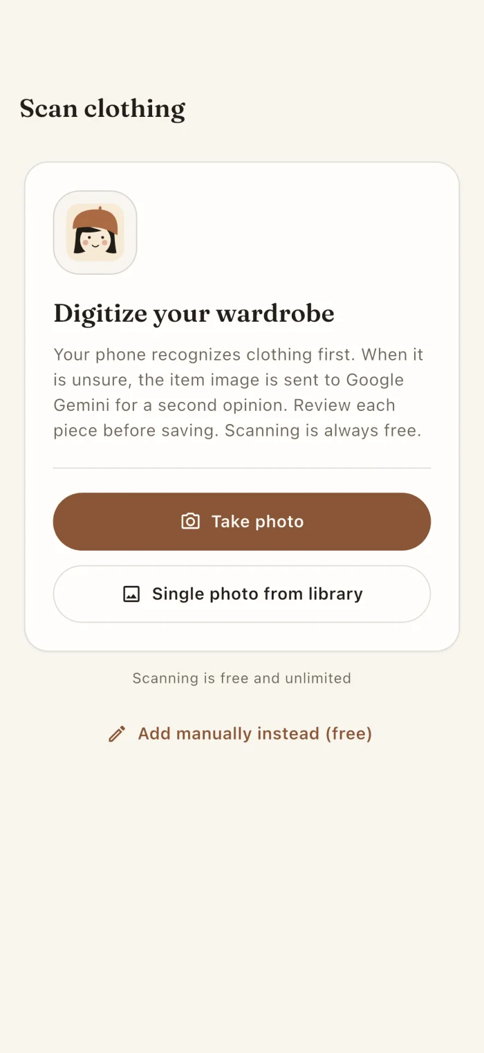 The app's garment scanning screen